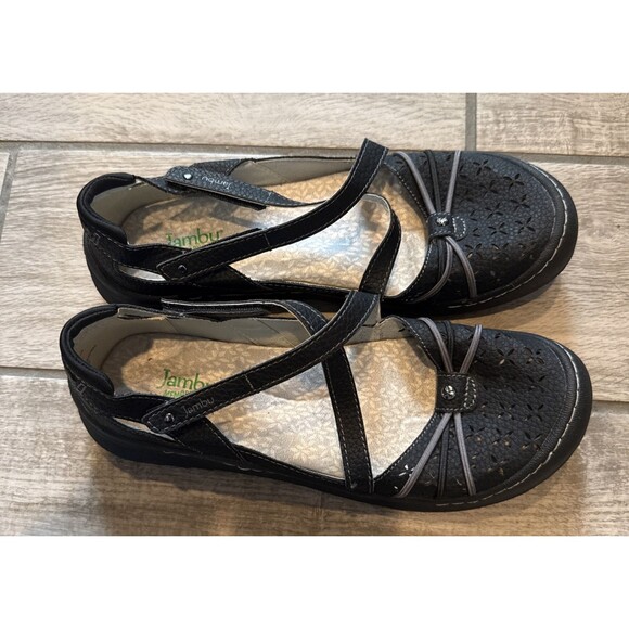 Jambu Women Sz 8.5 Black Pine Leather Hook/Loop Walking Comfort Shoe - Picture 6 of 9